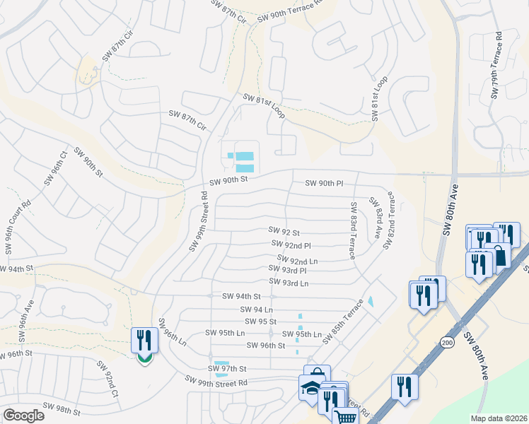 map of restaurants, bars, coffee shops, grocery stores, and more near 8750 Southwest 91st Place in Ocala