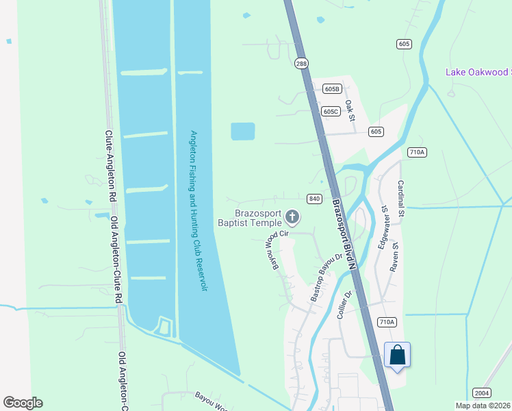 map of restaurants, bars, coffee shops, grocery stores, and more near 233 County Road 840 in Angleton