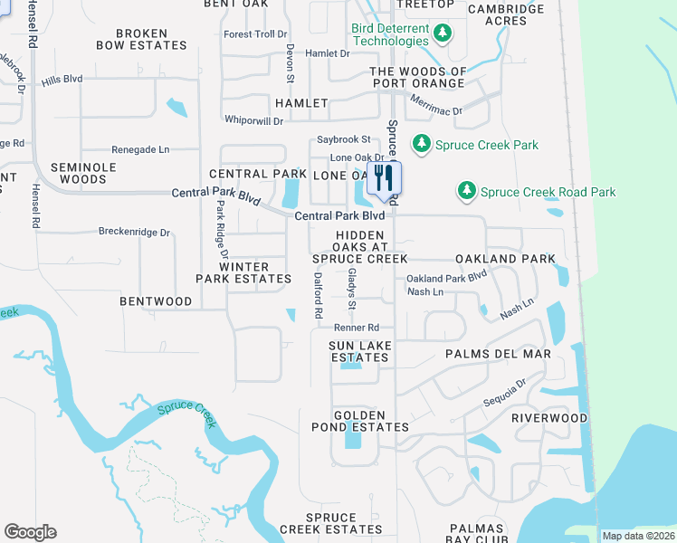 map of restaurants, bars, coffee shops, grocery stores, and more near 616 Vaughn Road in Port Orange