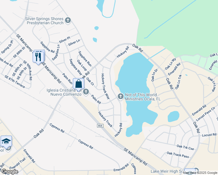 map of restaurants, bars, coffee shops, grocery stores, and more near 31 Hickory Track Way in Ocala