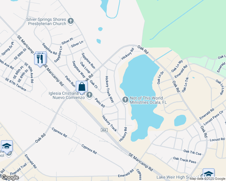 map of restaurants, bars, coffee shops, grocery stores, and more near 31 Hickory Track Way in Ocala
