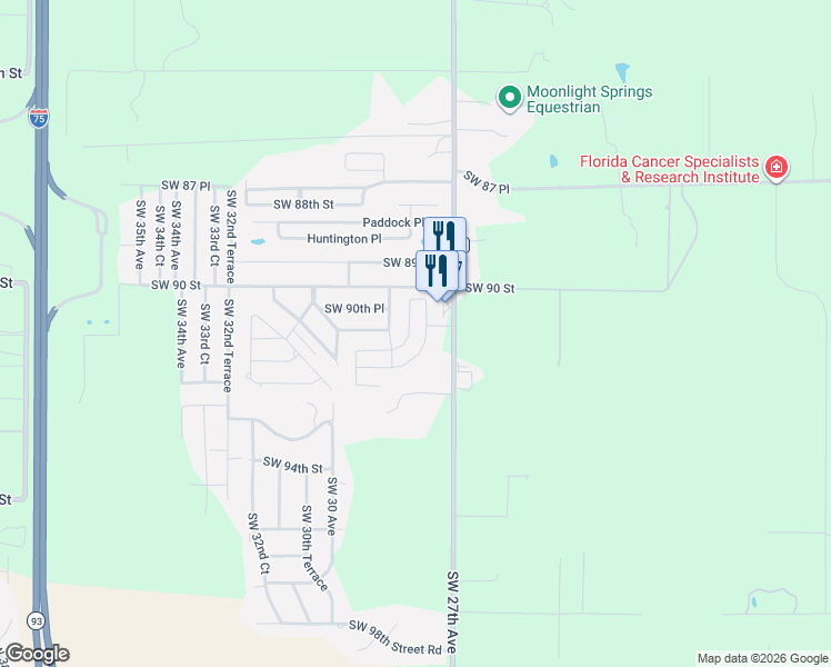 map of restaurants, bars, coffee shops, grocery stores, and more near Jasmine Lane in Ocala