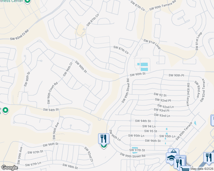 map of restaurants, bars, coffee shops, grocery stores, and more near 9033 Southwest 91st Circle in Ocala