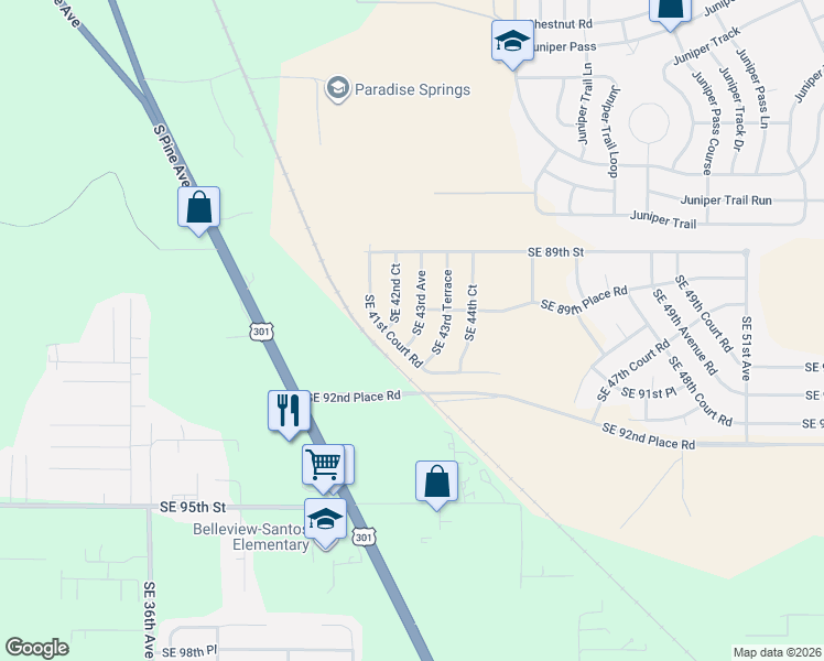map of restaurants, bars, coffee shops, grocery stores, and more near 9034 Southeast 42nd Court in Ocala