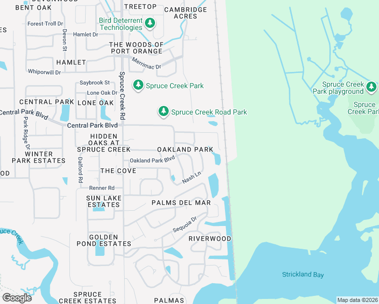 map of restaurants, bars, coffee shops, grocery stores, and more near 415 Nash Lane in Port Orange