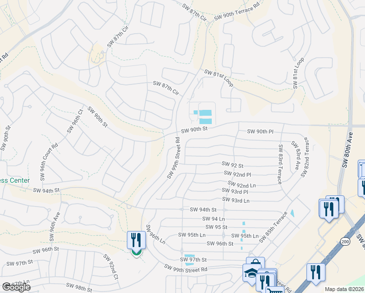 map of restaurants, bars, coffee shops, grocery stores, and more near 9070 Southwest 89th Terrace in Ocala