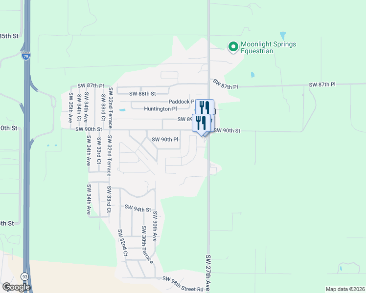 map of restaurants, bars, coffee shops, grocery stores, and more near 9057 Southwest 28th Terrace in Ocala