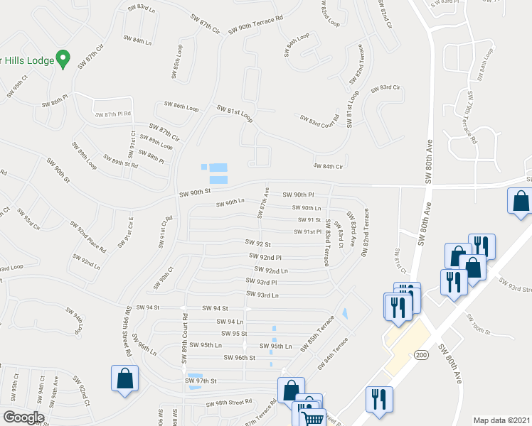 map of restaurants, bars, coffee shops, grocery stores, and more near 8710 Southwest 90th Lane in Ocala