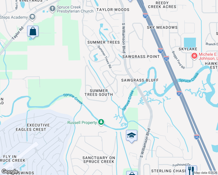 map of restaurants, bars, coffee shops, grocery stores, and more near 6030 Winding Ridge Lane in Port Orange
