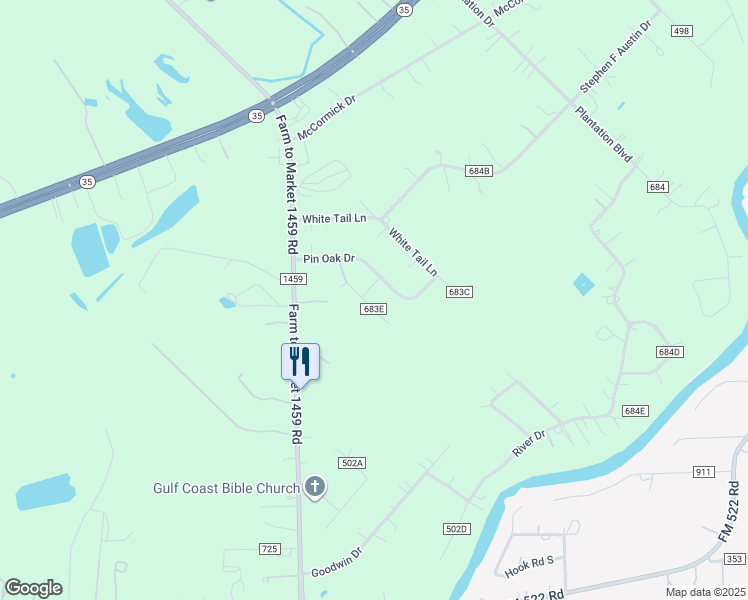 map of restaurants, bars, coffee shops, grocery stores, and more near 7119 County Road 683E in Sweeny