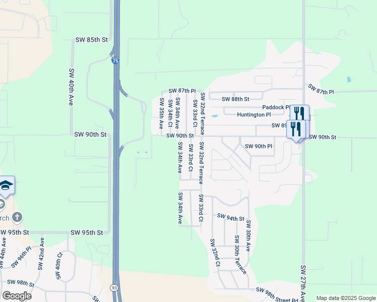 map of restaurants, bars, coffee shops, grocery stores, and more near 9082 Southwest 33rd Court in Ocala