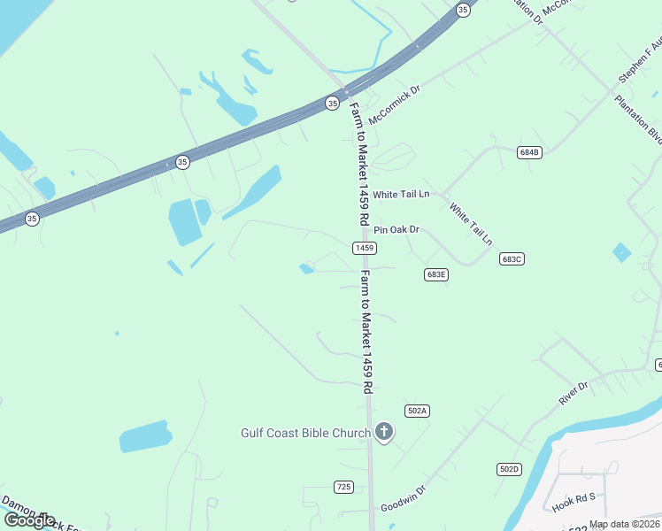 map of restaurants, bars, coffee shops, grocery stores, and more near 7588 Farm to Market Road 1459 in Sweeny