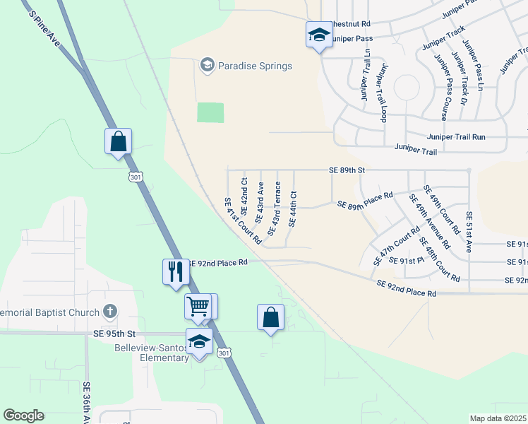 map of restaurants, bars, coffee shops, grocery stores, and more near 9048 Southeast 43rd Avenue in Ocala