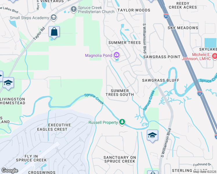 map of restaurants, bars, coffee shops, grocery stores, and more near 6034 Spruce Point Circle in Port Orange