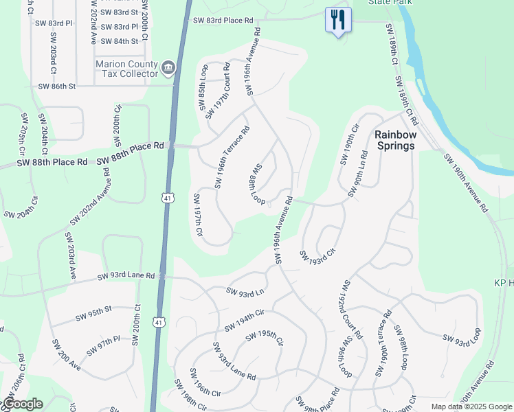 map of restaurants, bars, coffee shops, grocery stores, and more near 19666 Southwest 88th Loop in Dunnellon