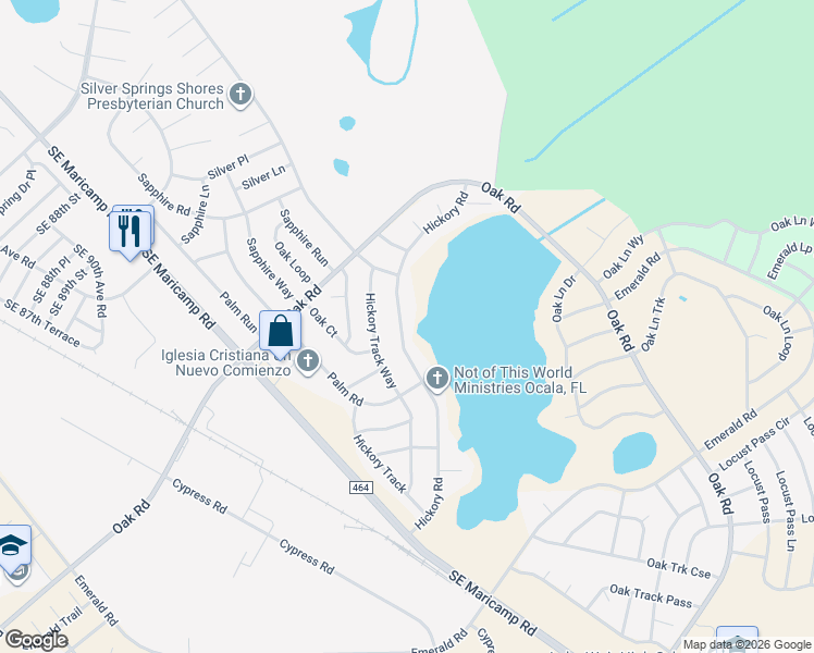 map of restaurants, bars, coffee shops, grocery stores, and more near 1012 Hickory Road in Ocala
