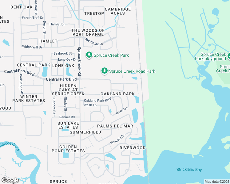 map of restaurants, bars, coffee shops, grocery stores, and more near 415 Nash Lane in Port Orange