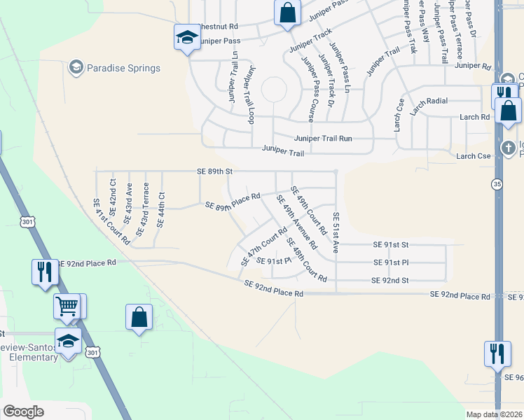 map of restaurants, bars, coffee shops, grocery stores, and more near 9117 Southeast 48th Court Road in Ocala