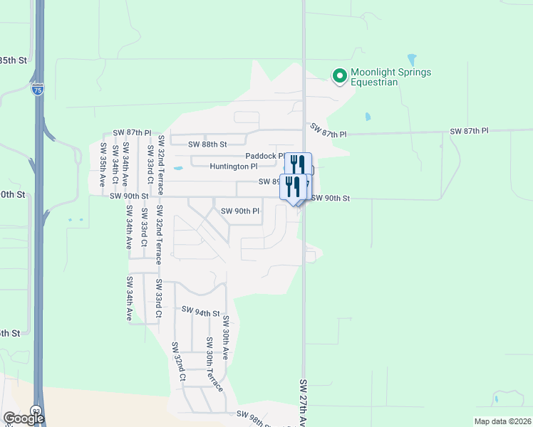 map of restaurants, bars, coffee shops, grocery stores, and more near 9057 Southwest 28th Terrace in Ocala