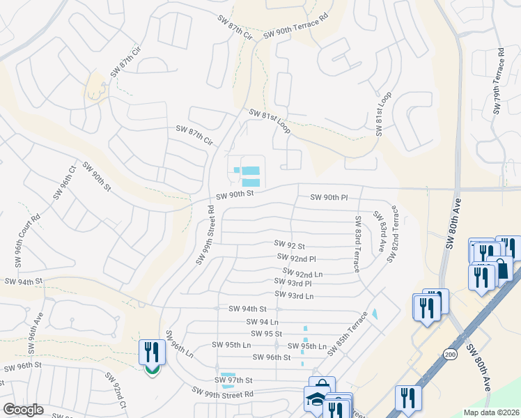 map of restaurants, bars, coffee shops, grocery stores, and more near 8750 Southwest 90th Lane in Ocala