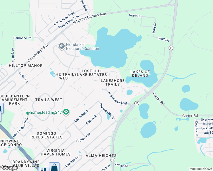 map of restaurants, bars, coffee shops, grocery stores, and more near 3602 Royal Fern Circle in DeLand