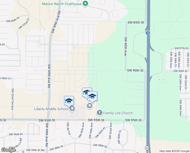 map of restaurants, bars, coffee shops, grocery stores, and more near 4080 Southwest 90th Street in Ocala