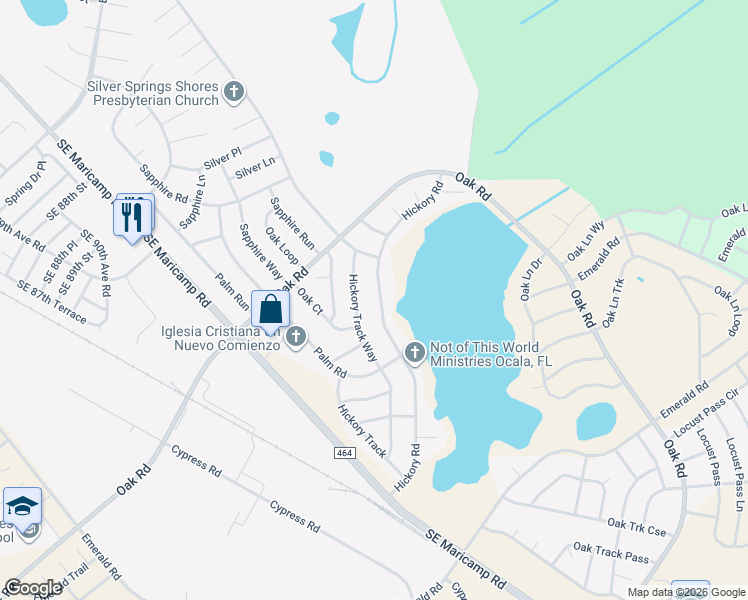 map of restaurants, bars, coffee shops, grocery stores, and more near 1012 Hickory Road in Ocala