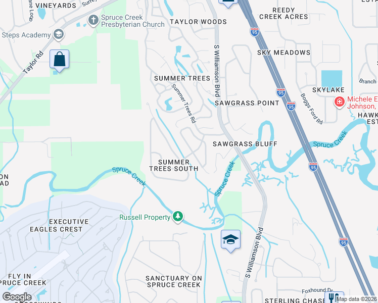 map of restaurants, bars, coffee shops, grocery stores, and more near 6030 Winding Ridge Lane in Port Orange