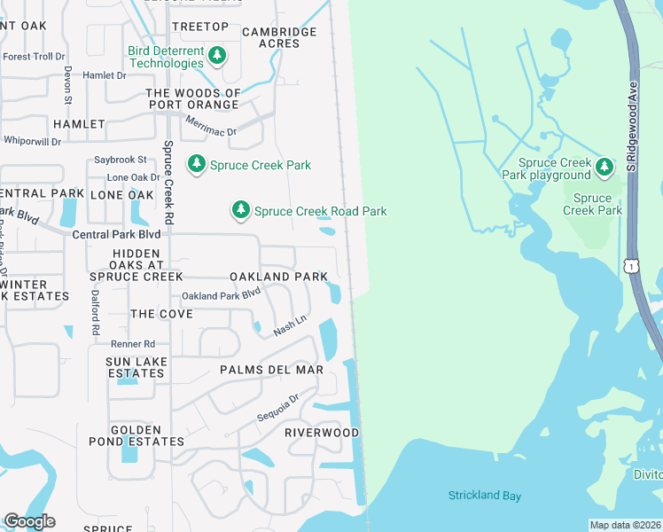 map of restaurants, bars, coffee shops, grocery stores, and more near 431 Pendrey Drive in Port Orange