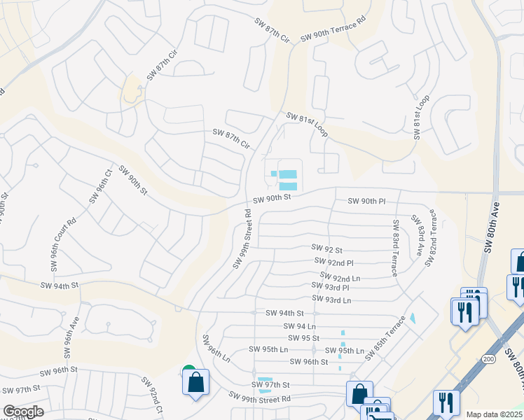 map of restaurants, bars, coffee shops, grocery stores, and more near 9070 Southwest 89th Terrace in Ocala