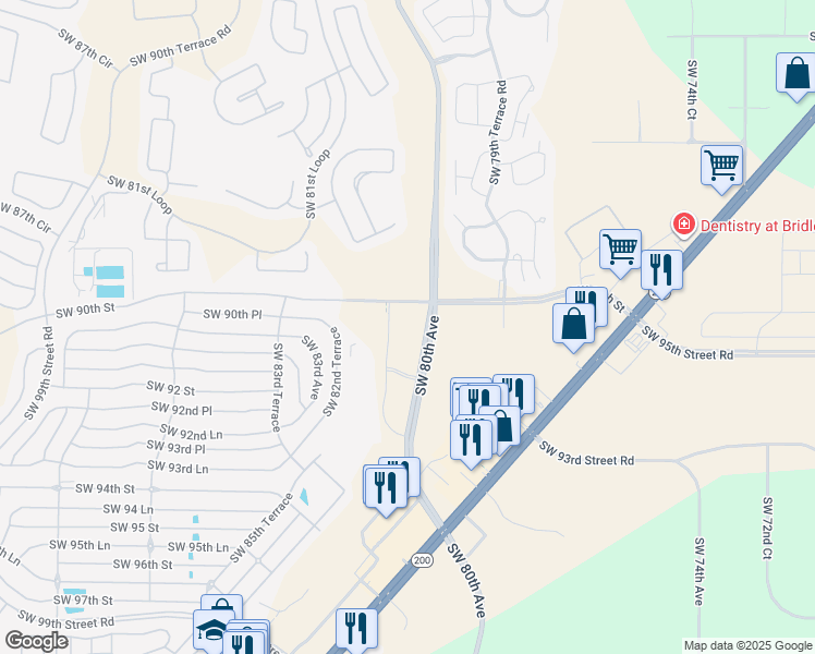 map of restaurants, bars, coffee shops, grocery stores, and more near 9070 Southwest 80th Avenue in Ocala