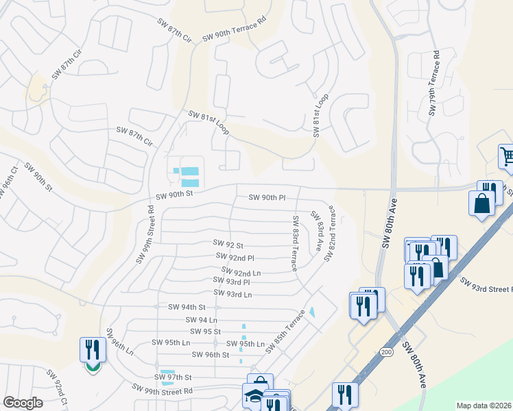 map of restaurants, bars, coffee shops, grocery stores, and more near 8547 Southwest 90th Lane in Ocala
