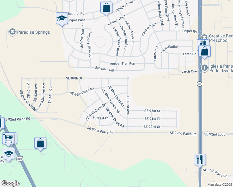 map of restaurants, bars, coffee shops, grocery stores, and more near 9074 Southeast 47th Court Road in Ocala