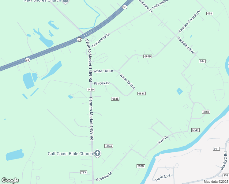 map of restaurants, bars, coffee shops, grocery stores, and more near 7119 County Road 683E in Sweeny