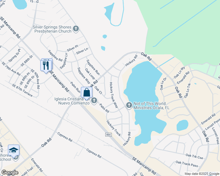 map of restaurants, bars, coffee shops, grocery stores, and more near 14 Hickory Track Way in Ocala
