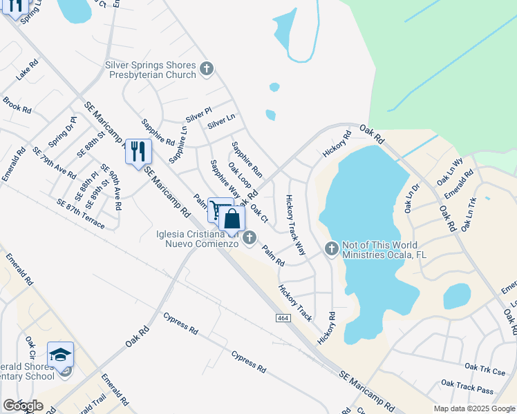 map of restaurants, bars, coffee shops, grocery stores, and more near 24 Oak Court in Ocala