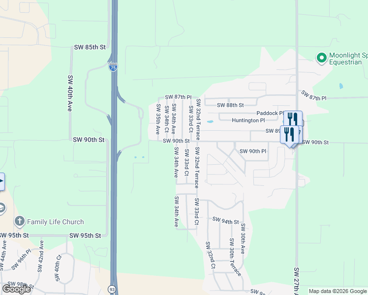 map of restaurants, bars, coffee shops, grocery stores, and more near 9048 Southwest 33rd Court in Ocala