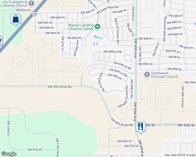 map of restaurants, bars, coffee shops, grocery stores, and more near 9054 Southwest 62nd Terrace Road in Ocala