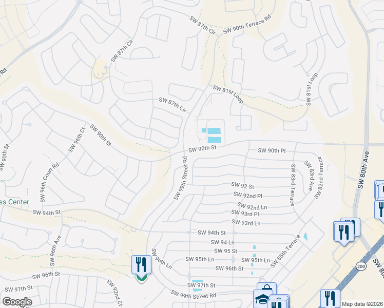 map of restaurants, bars, coffee shops, grocery stores, and more near 9070 Southwest 89th Terrace in Ocala
