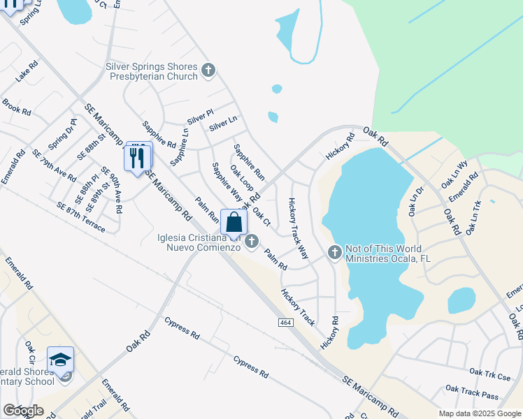 map of restaurants, bars, coffee shops, grocery stores, and more near 24 Oak Court in Ocala