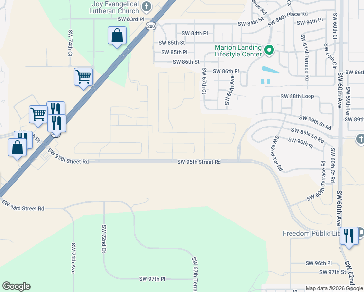 map of restaurants, bars, coffee shops, grocery stores, and more near 8989 Southwest 70th Avenue in Ocala