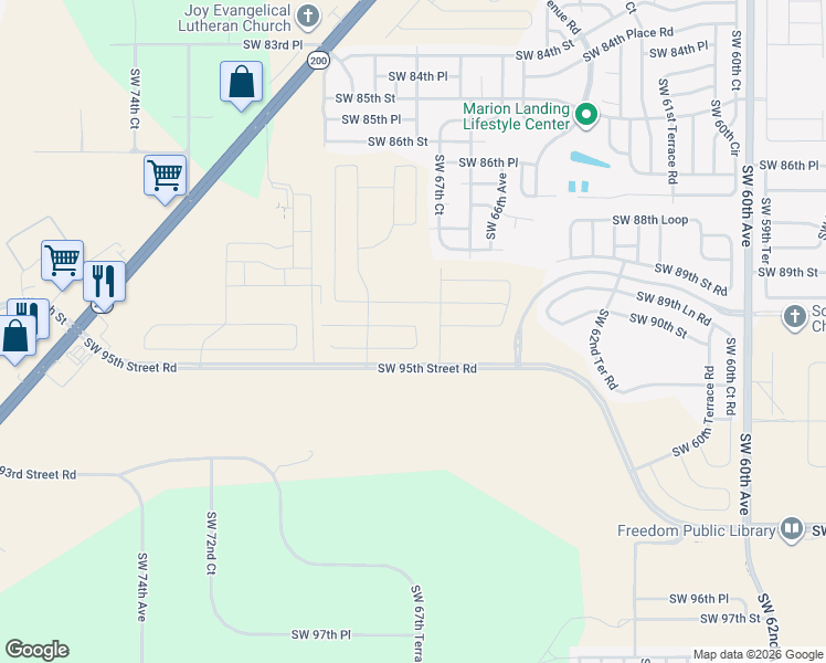 map of restaurants, bars, coffee shops, grocery stores, and more near Southwest 95th Street Road in Ocala