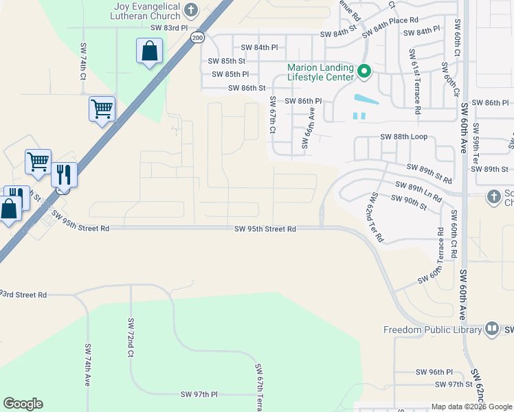 map of restaurants, bars, coffee shops, grocery stores, and more near Southwest 95th Street Road in Ocala