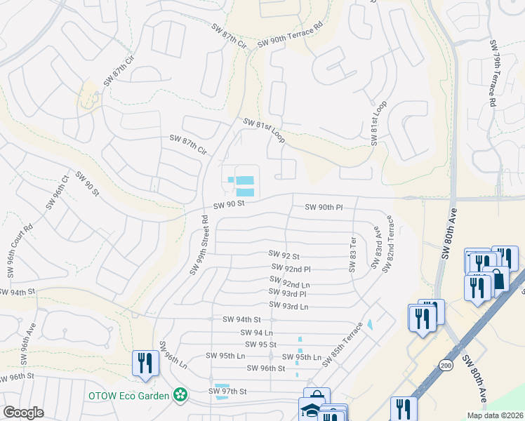 map of restaurants, bars, coffee shops, grocery stores, and more near 8750 Southwest 90th Lane in Ocala