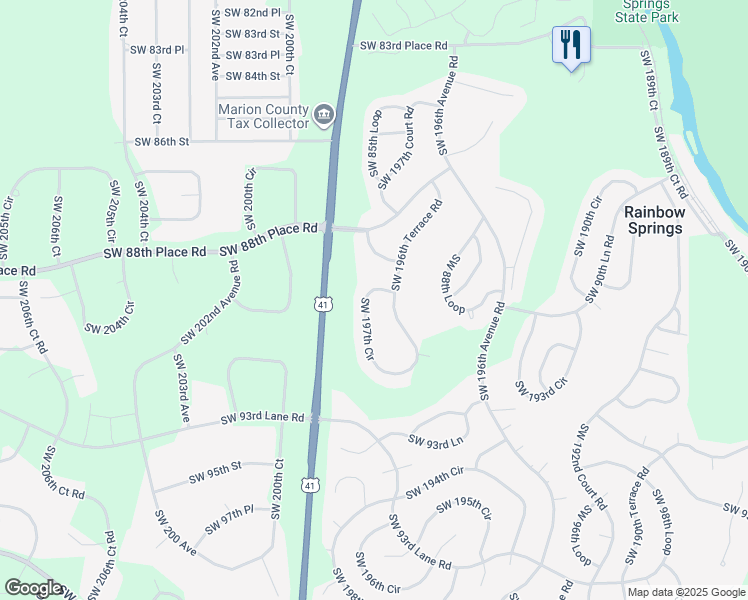 map of restaurants, bars, coffee shops, grocery stores, and more near 9288 Southwest 197th Circle in Dunnellon