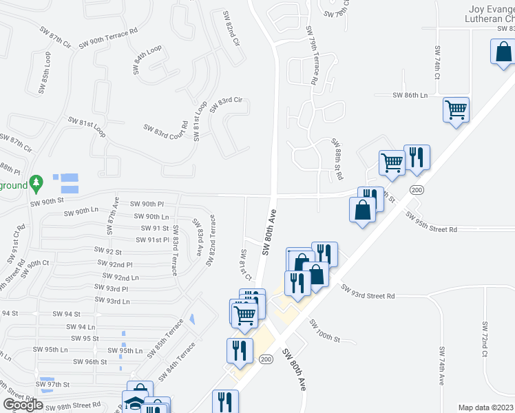 map of restaurants, bars, coffee shops, grocery stores, and more near 9070 Southwest 80th Avenue in Ocala