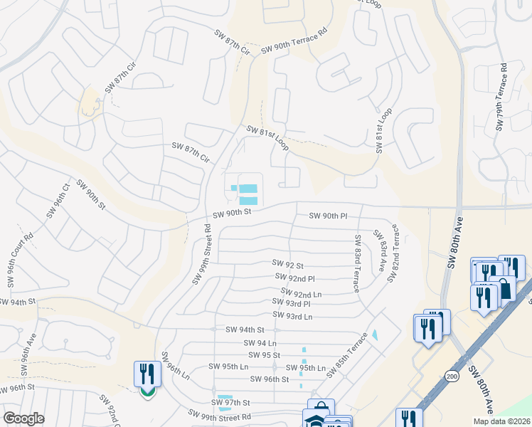 map of restaurants, bars, coffee shops, grocery stores, and more near 8750 Southwest 90th Lane in Ocala