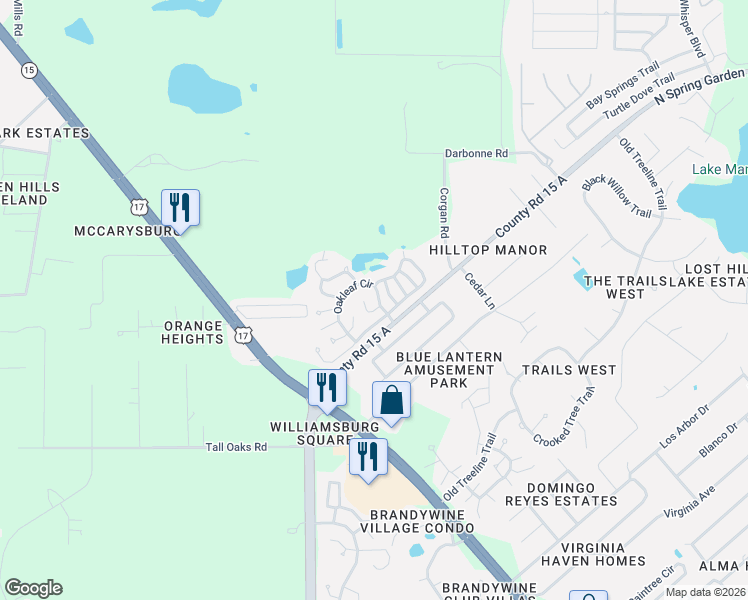 map of restaurants, bars, coffee shops, grocery stores, and more near 434 Spring Lake Drive in DeLand