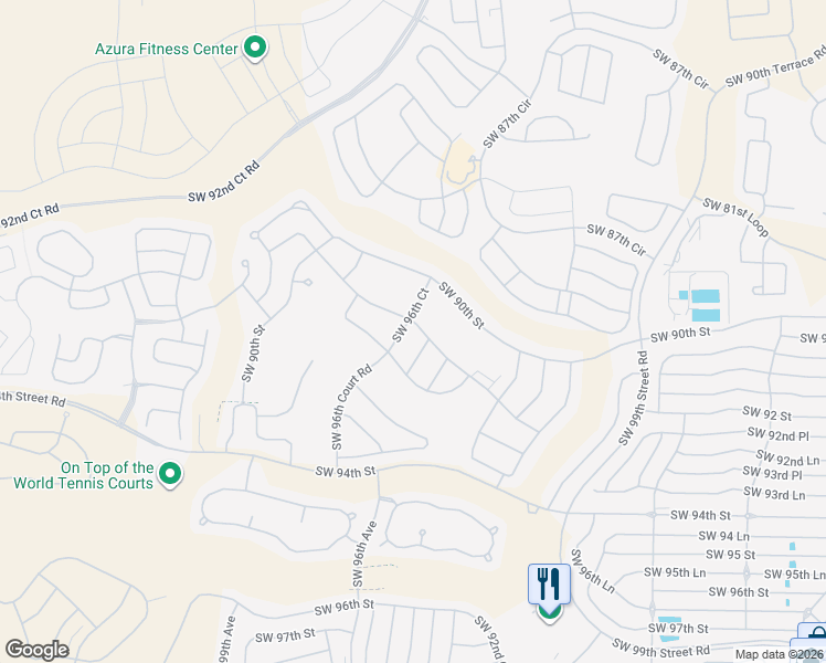 map of restaurants, bars, coffee shops, grocery stores, and more near 9541 Southwest 92nd Place Road in Ocala