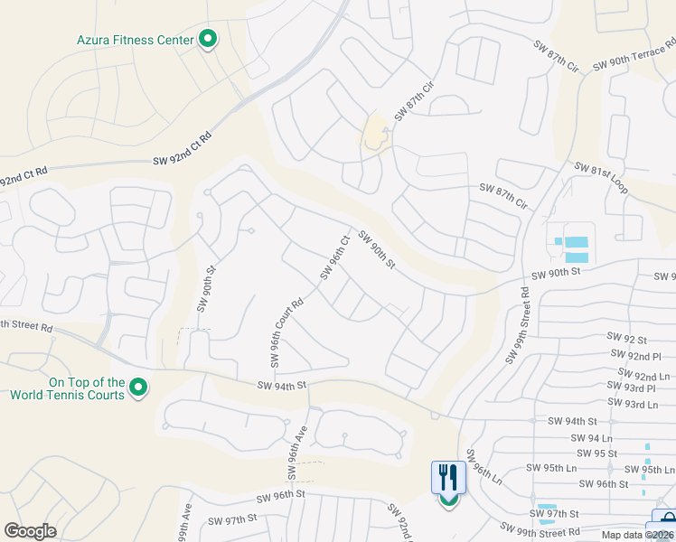 map of restaurants, bars, coffee shops, grocery stores, and more near 9541 Southwest 92nd Place Road in Ocala